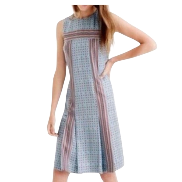 J Crew Womens Pure Silk Geometric Print Sleeveless Pleated Sheath Dress Size 2 - Picture 8 of 8